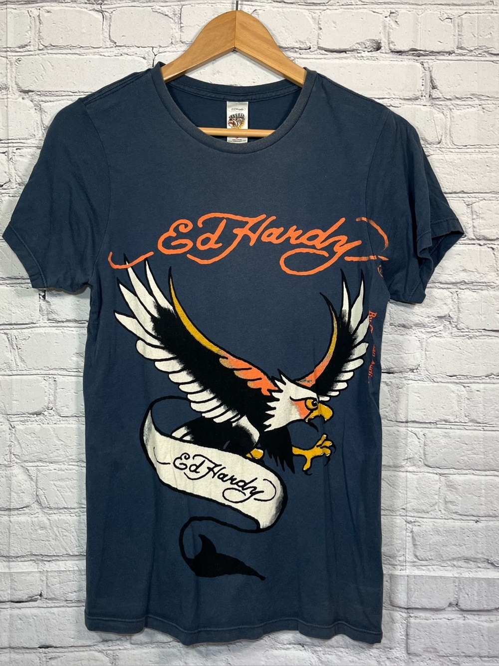 Vintage Ed Hardy Christian Audigier Eagle Graphic T-Shirt Mens Small Blue Y2K